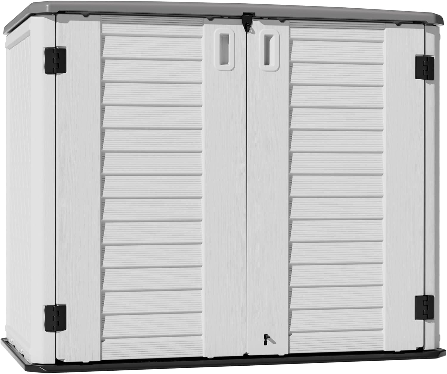 Mrosaa Outdoor Patio Storage Shed,Waterproof Horizontal Outdoor Storage Cabinet for Garbage Cans,Tools and Lawnmower Lockable(34 Cu.ft-Warm-White)