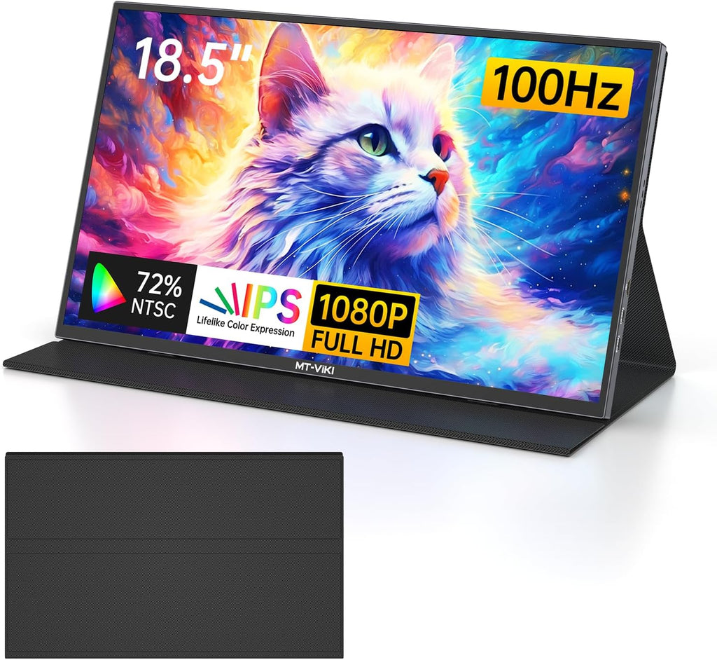 MT-VIKI 18.5 inch Portable Monitor 1080P 100Hz 72% NTSC, Large Portable Screen Stand, FHD IPS Screen HDR Gaming Display, Travel Second Monitor for Mac PC Xbox PS4/5