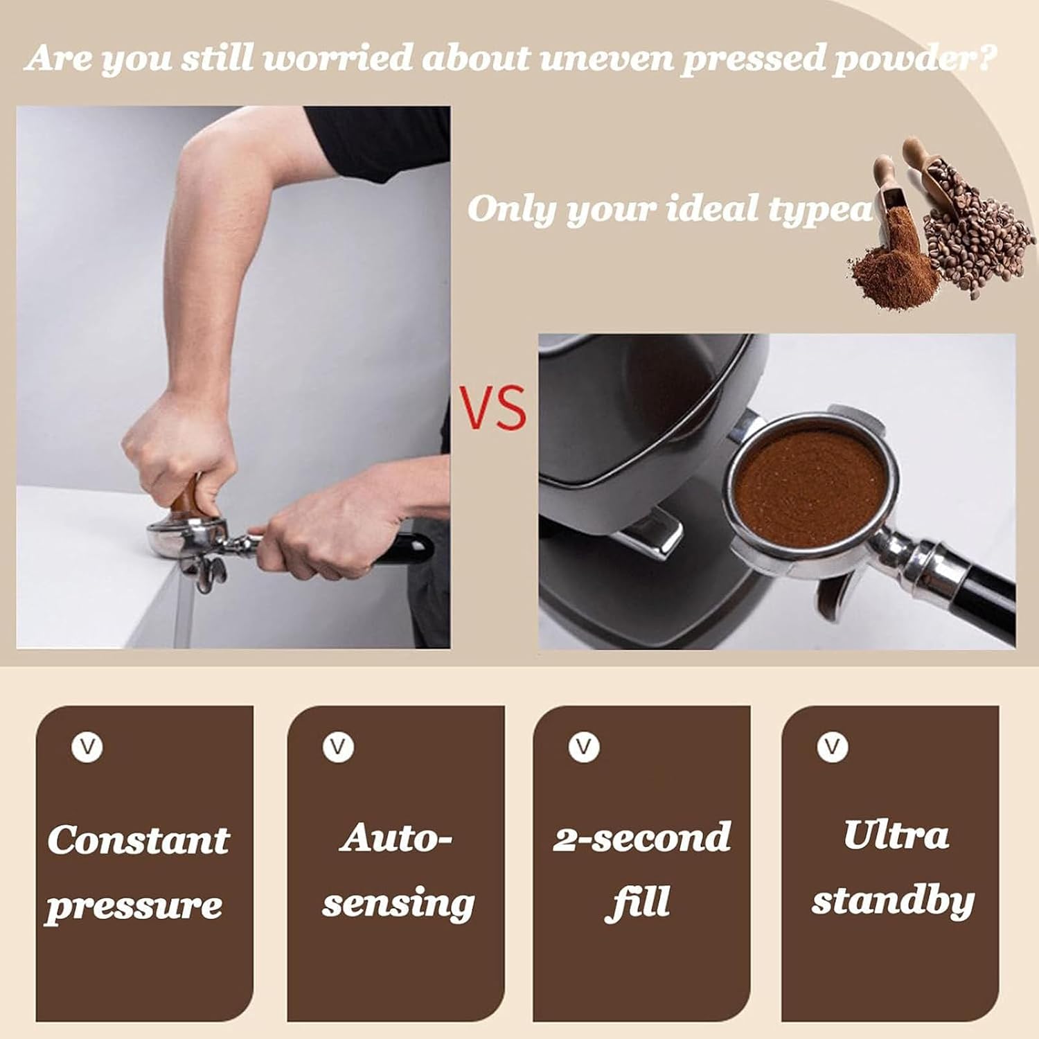 58mm Coffee Tamper - Automatic Bean Powder Press Machine for Expresso - 10-30 KG Adjustable Pressure - Coffee Tool - Easy Clean - for Home Use(ScrewThread)