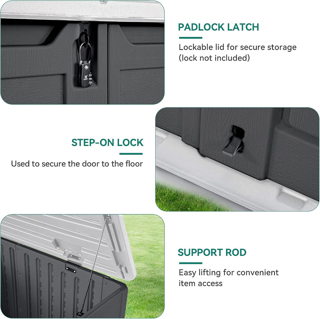 YITAHOME Outdoor Horizontal Storage Sheds w/o Shelf, Weatherproof Resin Tool Shed, Multi-Opening Door for Storage of Bike, Trash Cans, Garden Tools, 35 cu ft, Waterproof, Lockable, Dark Gray
