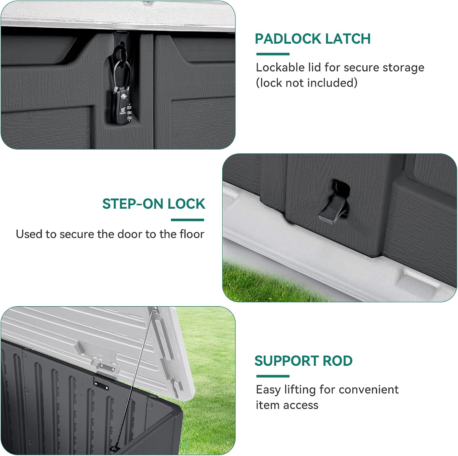 YITAHOME Outdoor Horizontal Storage Sheds w/o Shelf, Weatherproof Resin Tool Shed, Multi-Opening Door for Storage of Bike, Trash Cans, Garden Tools, 35 cu ft, Waterproof, Lockable, Dark Gray