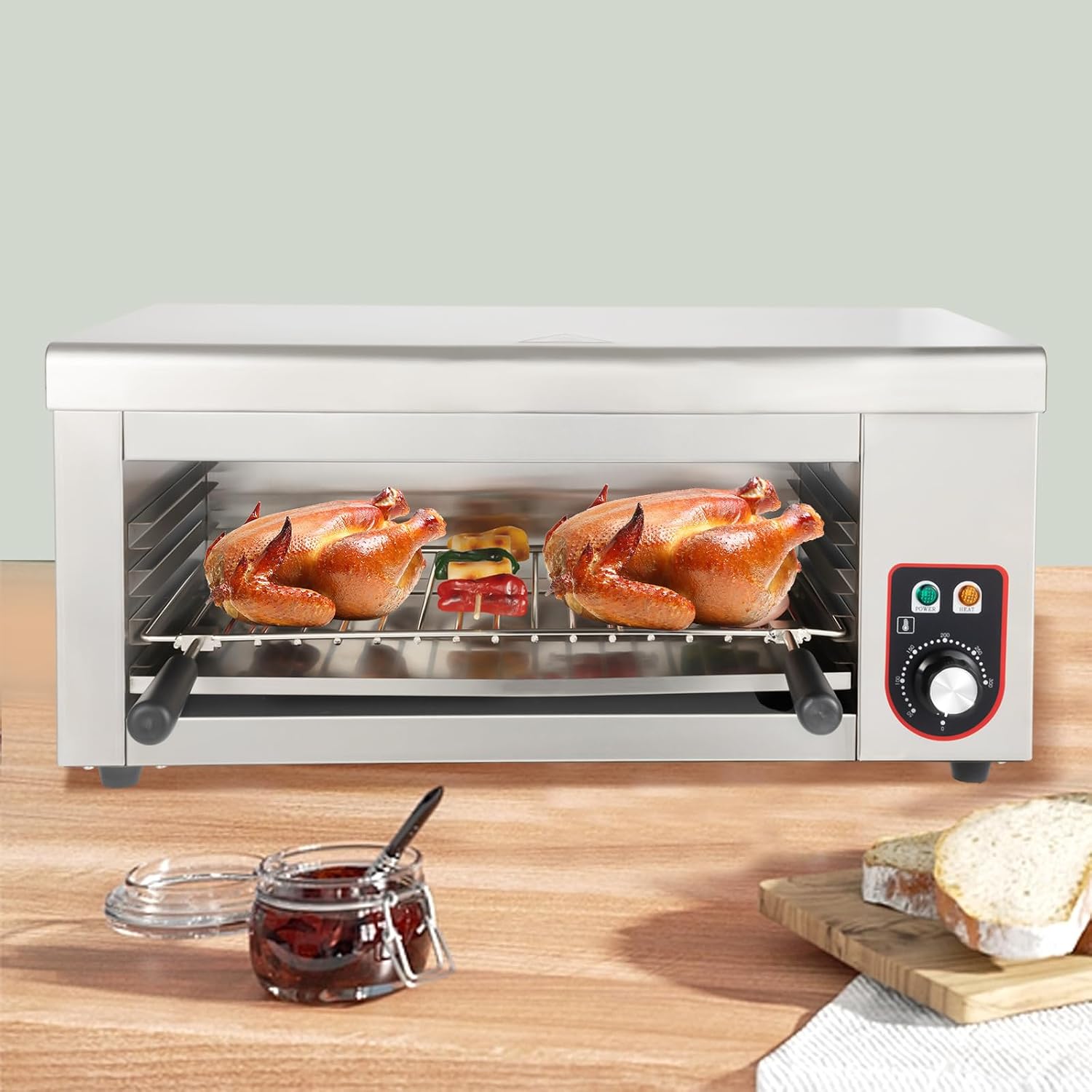 Electric Cheese Melter Cheesemelter Grill 1500W Countertop Indoor Electric Grill, Temperature Adjustable 122-572°F Commercial Cheese Melter Stainless Steel Toaster Oven