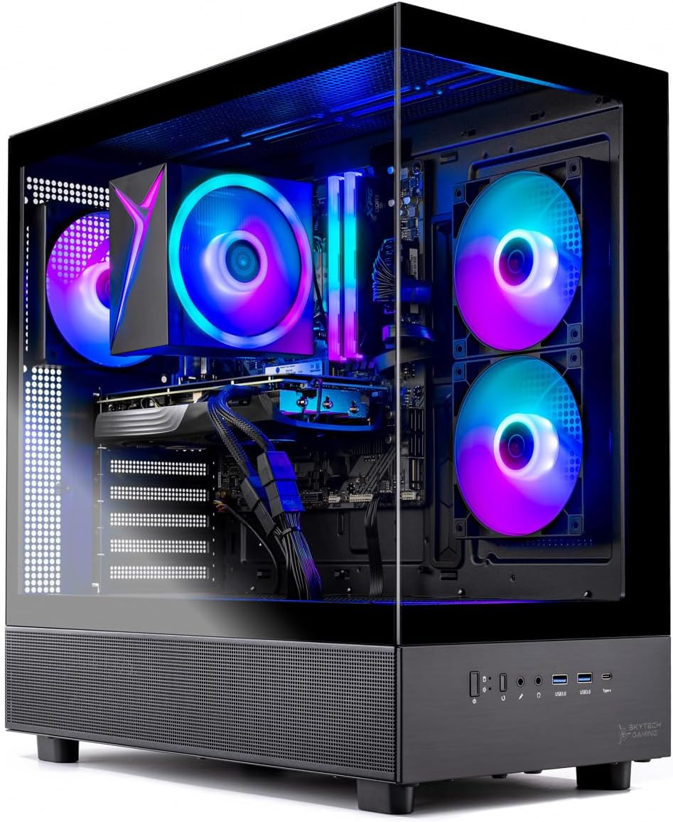 Skytech Gaming Azure 3 Gaming PC, AMD Ryzen 7 7700 3.8GHz, NVIDIA RTX 5060, 1TB Gen4 NVMe SSD, 32GB DDR5 RAM 6000, 650W Gold PSU, WI-FI 5, Windows 11, Desktop
