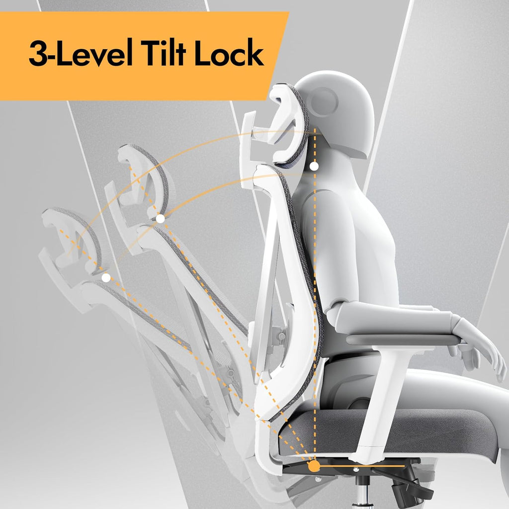 HOLLUDLE Ergonomic Mesh Office Chair - 3D Adjustable Lumbar Support & 3D Armrests, V-Shaped Back, Adjustable Desk Chair for Office & Home, White