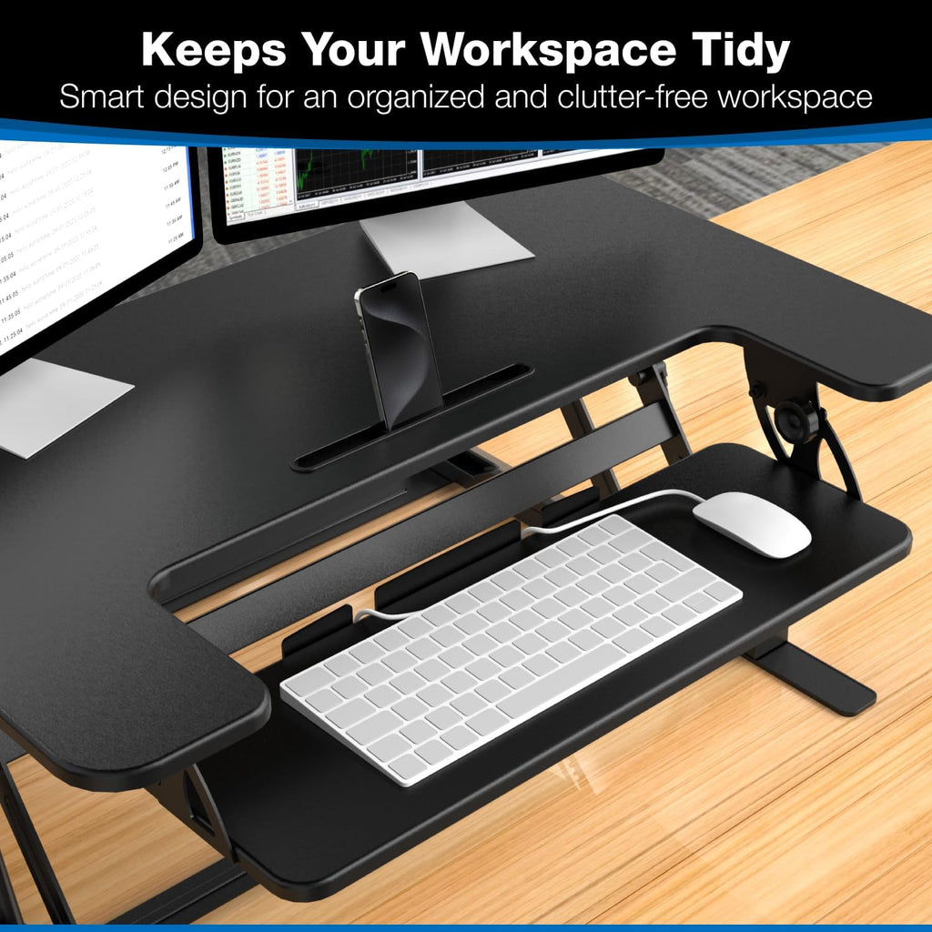 Mount-It! Standing Desk Converter - Height Adjustable Stand Up Riser with Manual Lift, 36.5' x 22' Desktop, Stand up Convertor in Black, Fits Dual Monitors, Laptop and Keyboard Mouse Tray