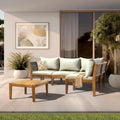 5-Piece Acacia Wood Outdoor Patio Furniture Set, Modern Conversational Chat Set with Water-Resistant Cushions, Space-Saving Sectional Sofa for Small Balcony, Deck, Backyard, Natural Brown