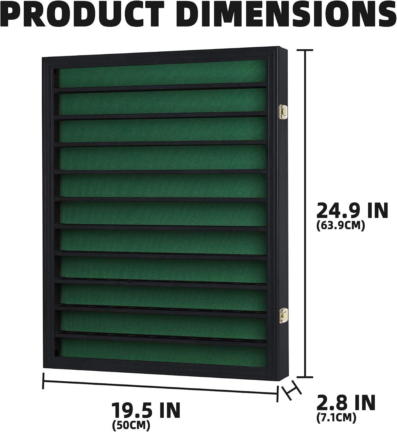 DisplayGifts 110 Golf Ball Display Case for Wall Mount – UV Protection with Gold Lock, Holds 110 Golf Balls, Exterior Size: 24.9'x19.5'x2.8', Black Finish Frame with Green Felt Interior