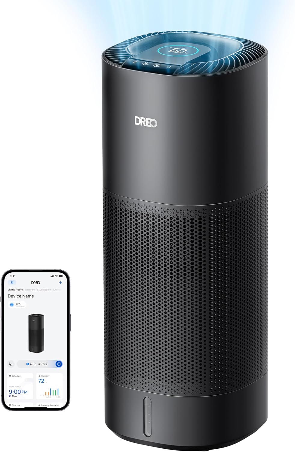 DREO Smart Evaporative Humidifier Large Room up to 1000ft², 800ml/h High Output Air Humidifiers for Bedroom, 10L, 50H Long Runtime with Precise Humidification for Plants, Home, Office, Black, HHM774S