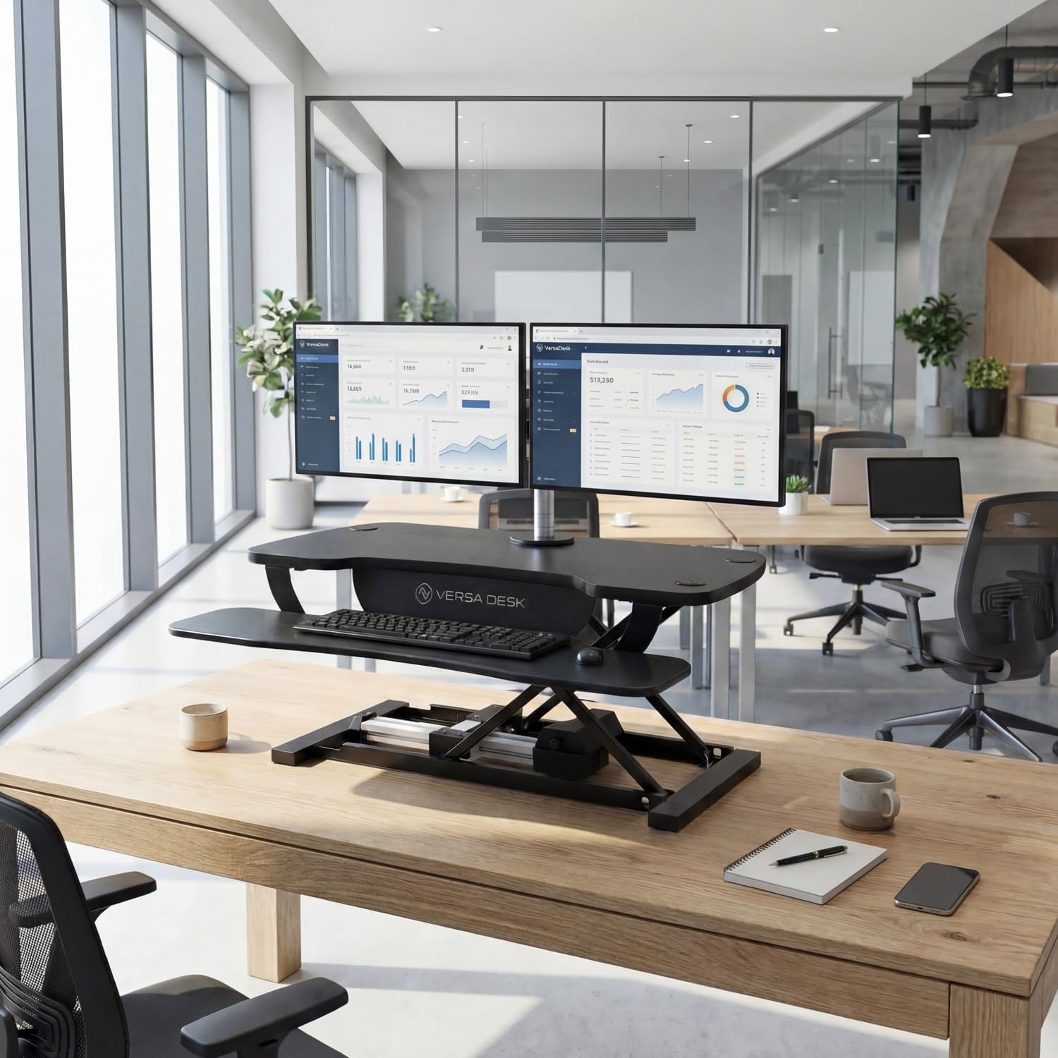 VERSADESK PowerPro™ 36 Inch Electric Standing Desk Converter, Height Adjustable Sit to Stand Up Desk Riser, Laptop and Dual Monitor Desktop Workstation with Wide Keyboard Tray and USB Port, Black