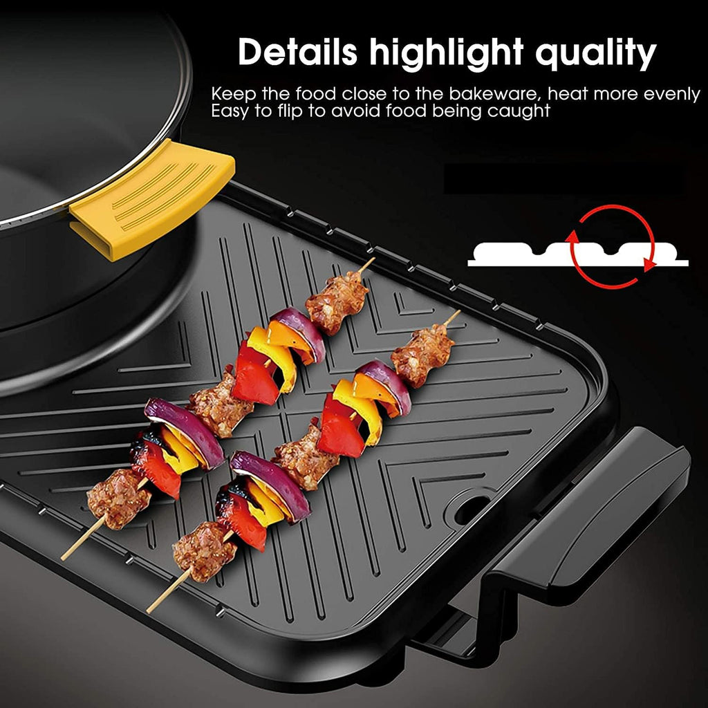 BBQ Smokeless Grill Electric Grill and Hot Pot, Portable Home Electric Grill, Independent temperature control, 2 in 1 Electric Pan Shabu Hot Pot BBQ Frying Cook Grill with 5 Temperature adjustments fo