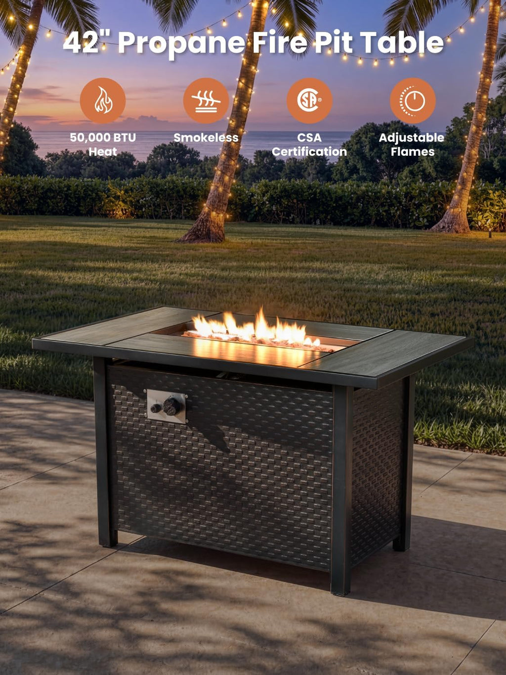 ovios Outdoor 8 Piece Patio Furniture Set with Fire Pit Table,Conversation Sectional Wicker Couch with Coffee Table,Modern Outside Sofa for Balcony Backyard, Grey