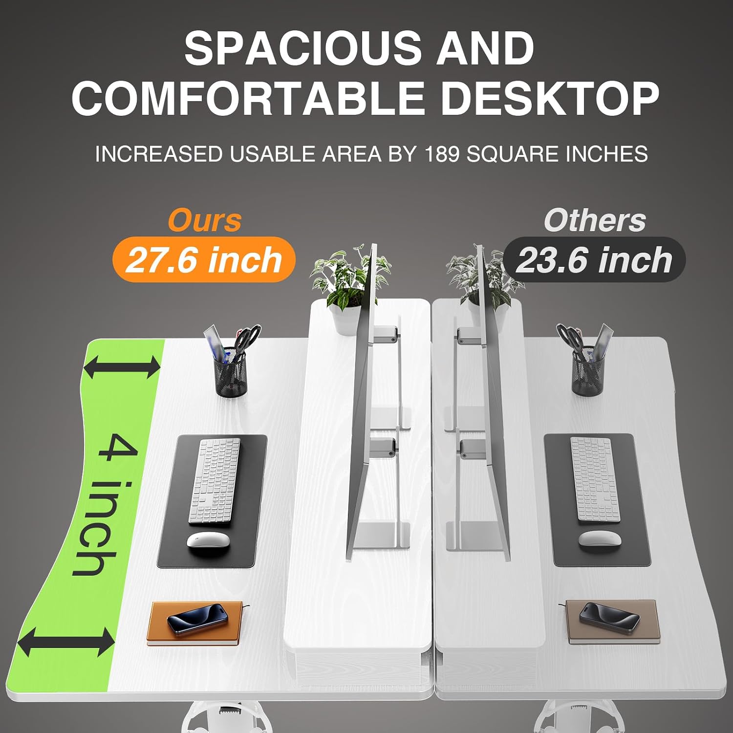 Veken 47.2'×27.6' Home Office Standing Desk with Monitor Riser, Adjustable Computer Desk with Drawers, Ergonomic Desk for Work, Study, Gaming, Crafting, White
