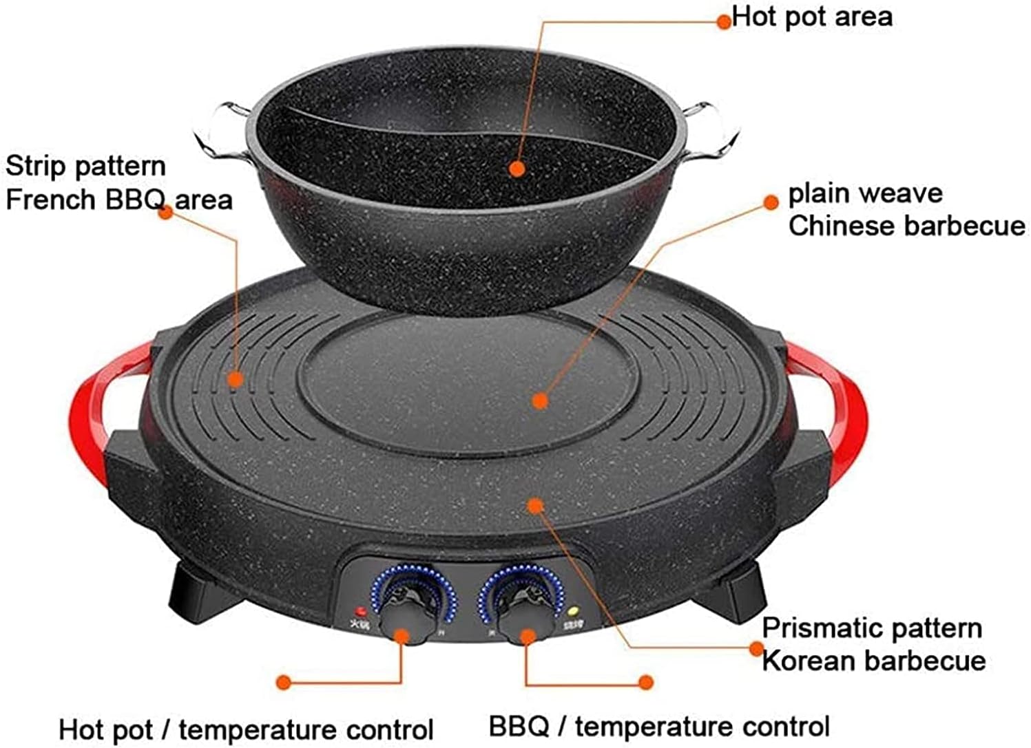 Electric Grill, Multifunction Two-In-One Electric Smokeless Non-Stick Barbecue Grilled Shabu-Shabu Baking Pan Large Capacity Separable Baking Pan 2200W,Maifanshishunfeng,Hous