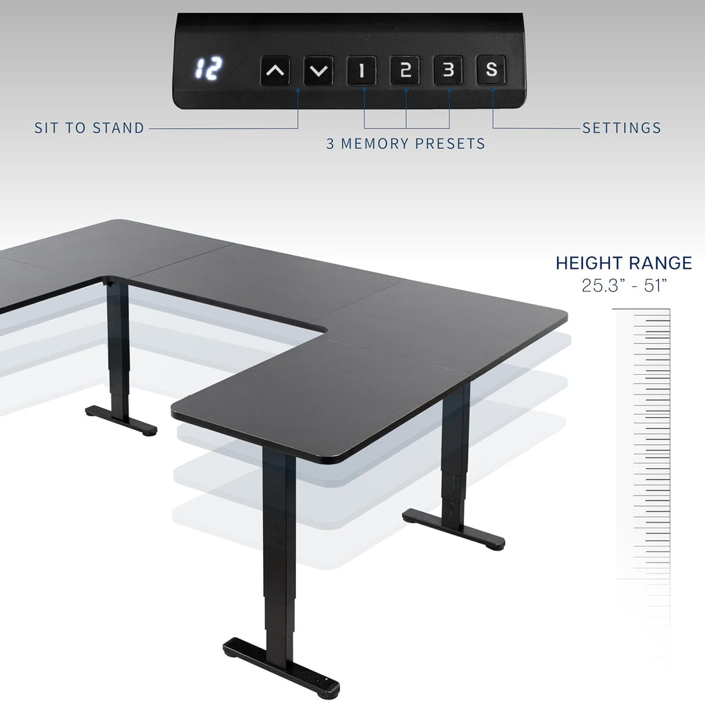 VIVO Large U-Shaped 83 x 60 in Electric Standing Desk, Memory Height Adjustment, Black Top Black Frame, DESK-E4UBB