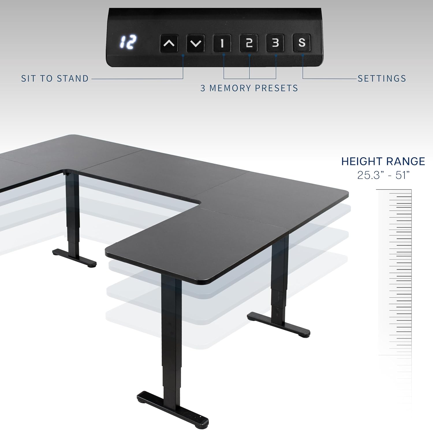 VIVO Large U-Shaped 83 x 60 in Electric Standing Desk, Memory Height Adjustment, Black Top Black Frame, DESK-E4UBB
