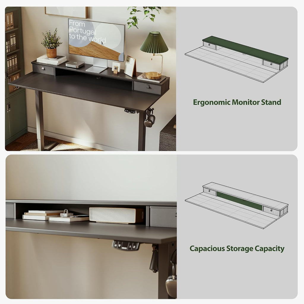 Agilestic 48 x 24 Inches Electric Standing Desk with 2 Storage Drawers, Adjustable Height Sit and Stand Computer Table with Splice Board, Black