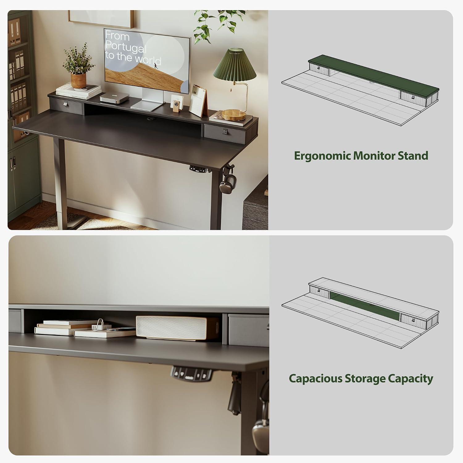 Agilestic 48 x 24 Inches Electric Standing Desk with 2 Storage Drawers, Adjustable Height Sit and Stand Computer Table with Splice Board, Black