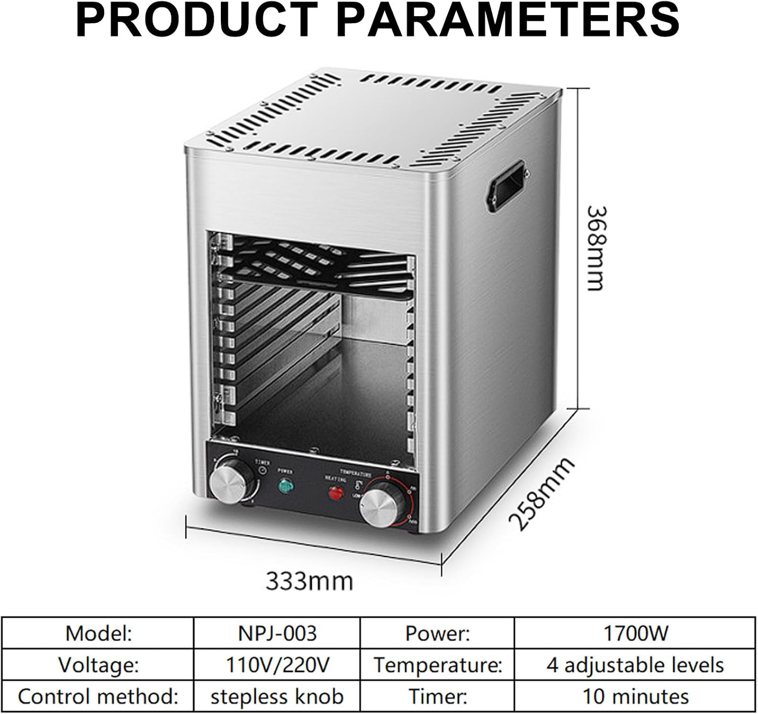 Electric Steak Grill, Commercial Indoor Countertop Oven, Adjustable Time Temperature, 800°C Constant Temperature Electric Grill, for Toast, and Broil Chicken, Beef, Pork, and Vegetables,NPJ-003-110V