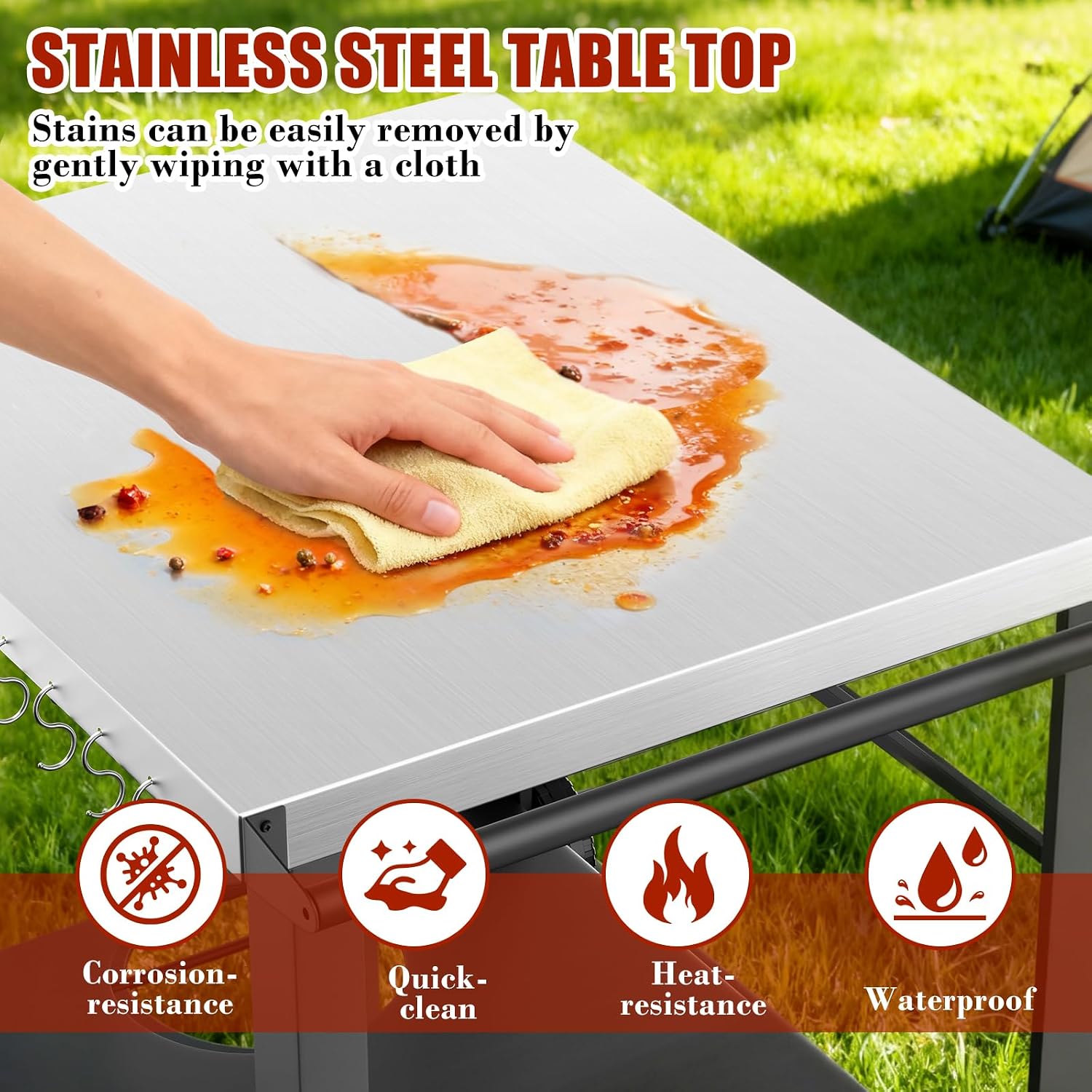 34' x 24' Movable Stainless Steel Flattop Grill Cart for Ninja Woodfire & Blackstone Griddles, Pizza Oven Table for Outside, Extra-Wide Stainless Steel Cart with Wheels for Kitchen Food Prep Table