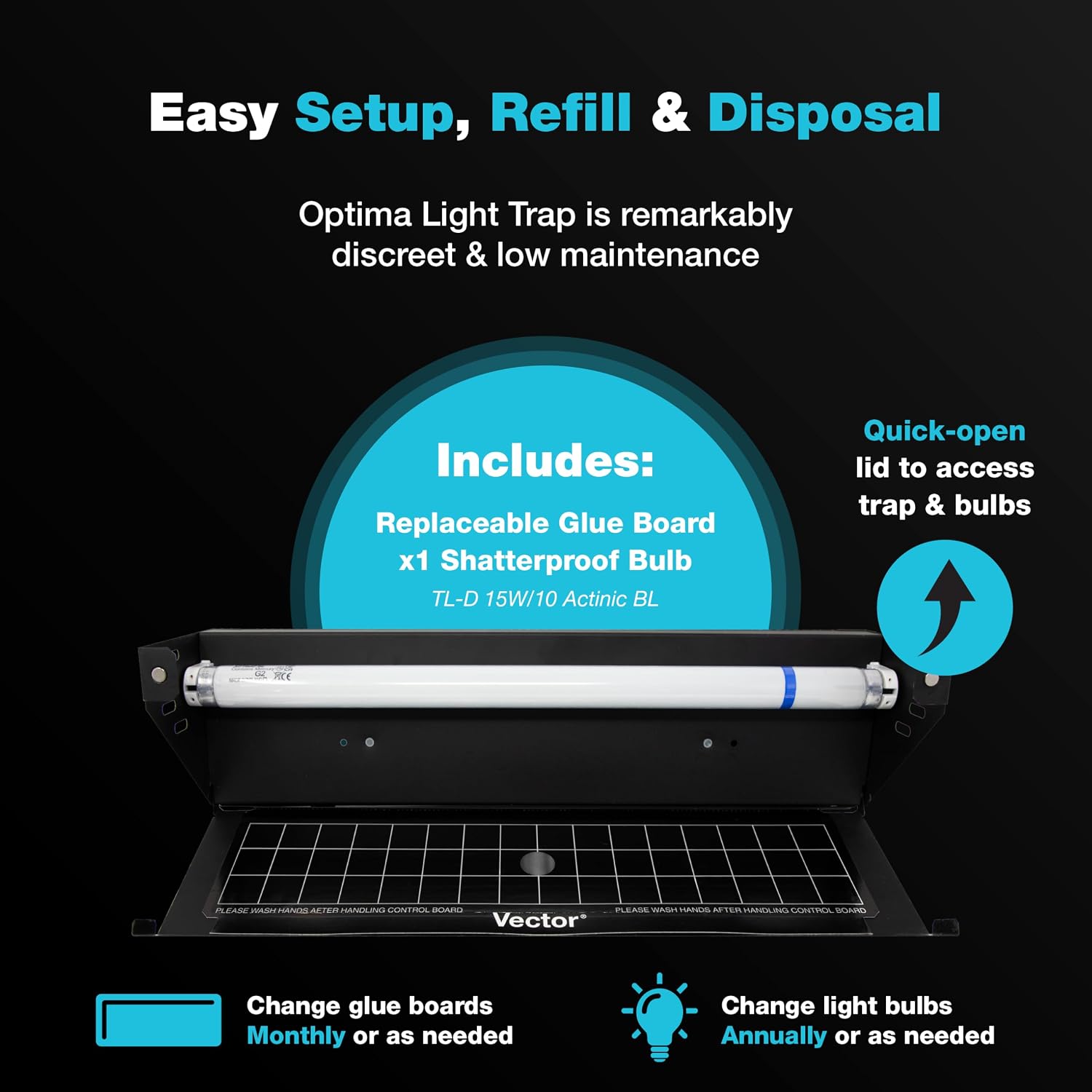 Catchmaster Vector Optima Black, UV Light Fly Traps for Home, Gnat Traps for House Indoor, Shatterproof Bulbs, UV Lamp Insect Killer, Bug Catcher for Kitchen, Garage, & Warehouse