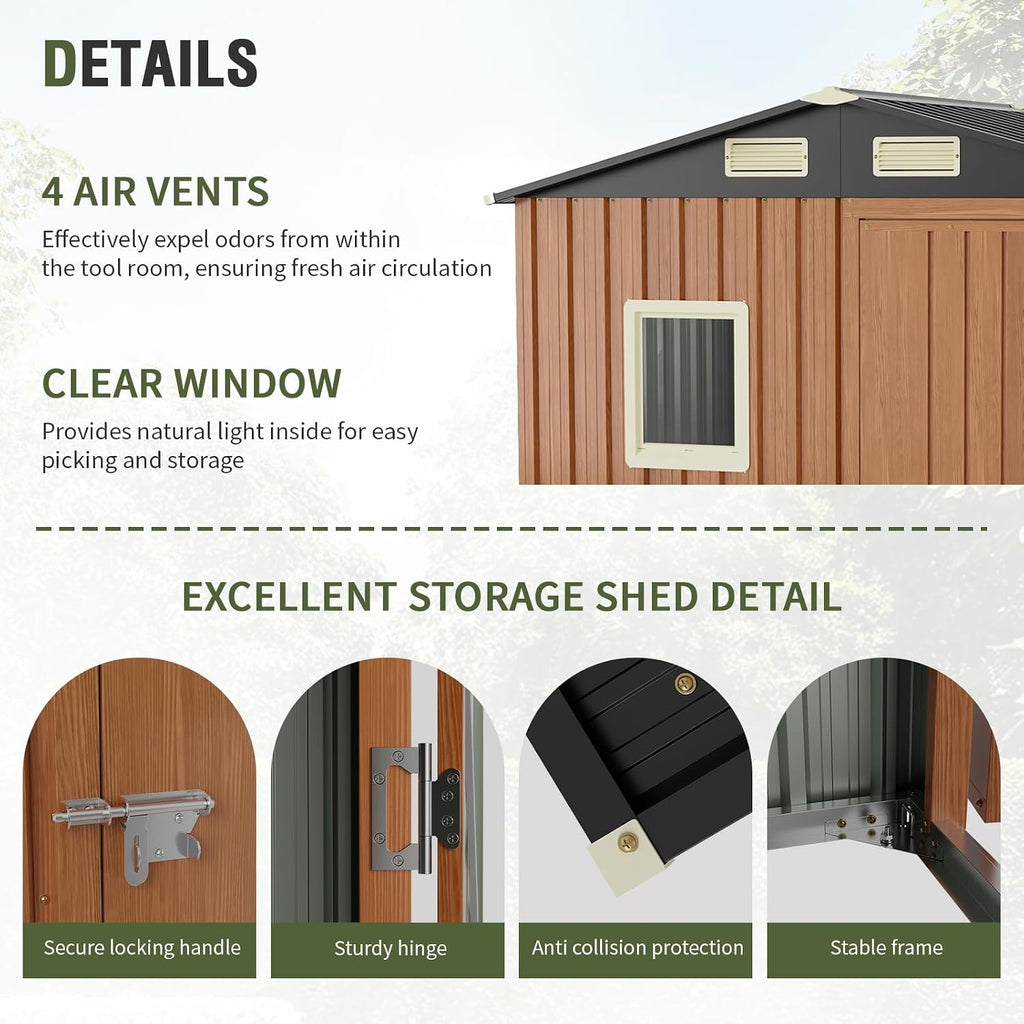 Outdoor Storage Shed 6x4 Ft, Lockable Metal Garden Shed with Floor Base, Tool Shed Tiny House Vertical Outside Storage Building for Backyard, Lawn, Patio, Bike (6x4 FT/Base)
