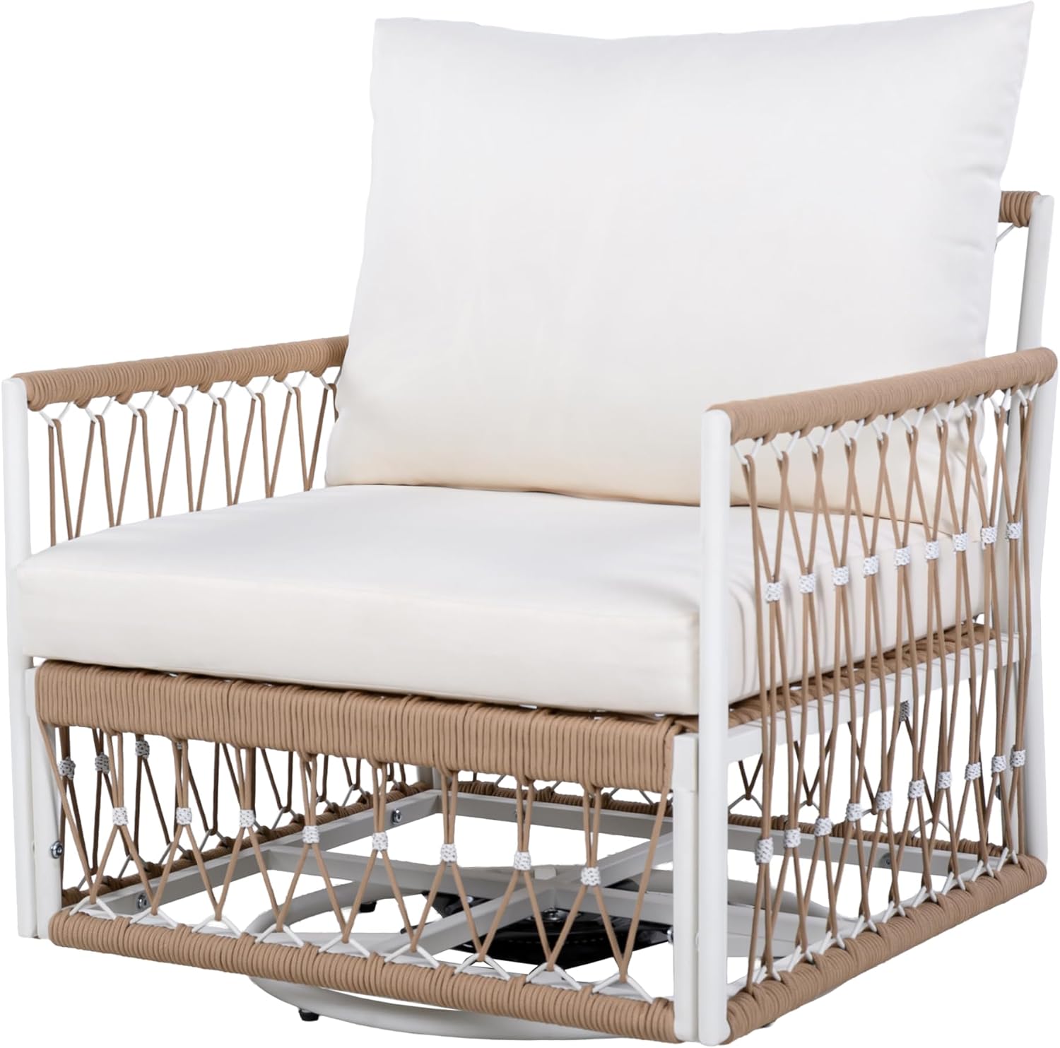 Christopher Knight Home Janna 3-Piece Bohemian Outdoor Patio Furniture Set, Set of 2 Swivel Lounge Chairs with Cushions & Glass Top Side Table, Patio Conversation Set for Garden, Beige + Natural