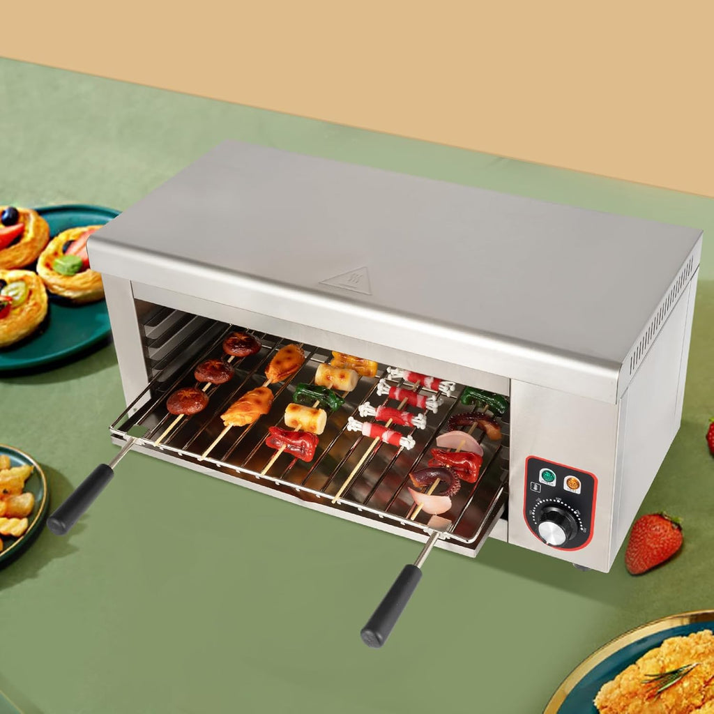 Electric Cheese Melter Cheesemelter Grill 1500W Countertop Indoor Electric Grill, Temperature Adjustable 122-572°F Commercial Cheese Melter Stainless Steel Toaster Oven