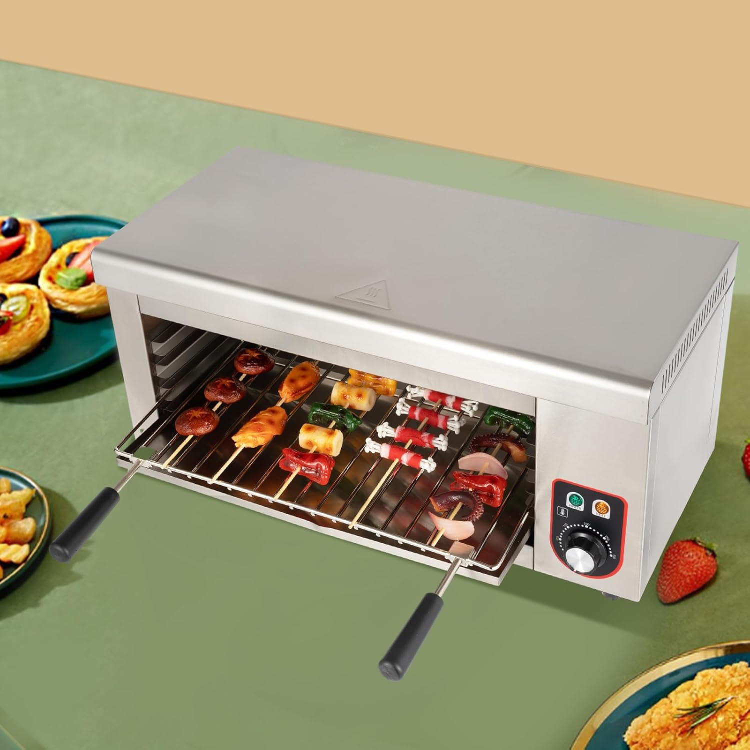 Electric Cheese Melter Cheesemelter Grill 1500W Countertop Indoor Electric Grill, Temperature Adjustable 122-572°F Commercial Cheese Melter Stainless Steel Toaster Oven