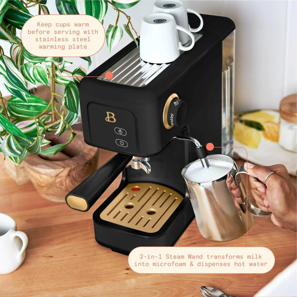 Slim Espresso Maker – 20‑Bar Pressure, Dual‑Spout 52 mm Portafilter, 50 oz Removable Tank, 2‑in‑1 Steam Wand & Touch Controls (Black Sesame)