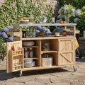 Merax 50' Outdoor Kitchen Grill Cart Island on Wheels with Stainless Steel Top,Farmhouse Style Solid Wood Frame Storage Cabinet for Patio