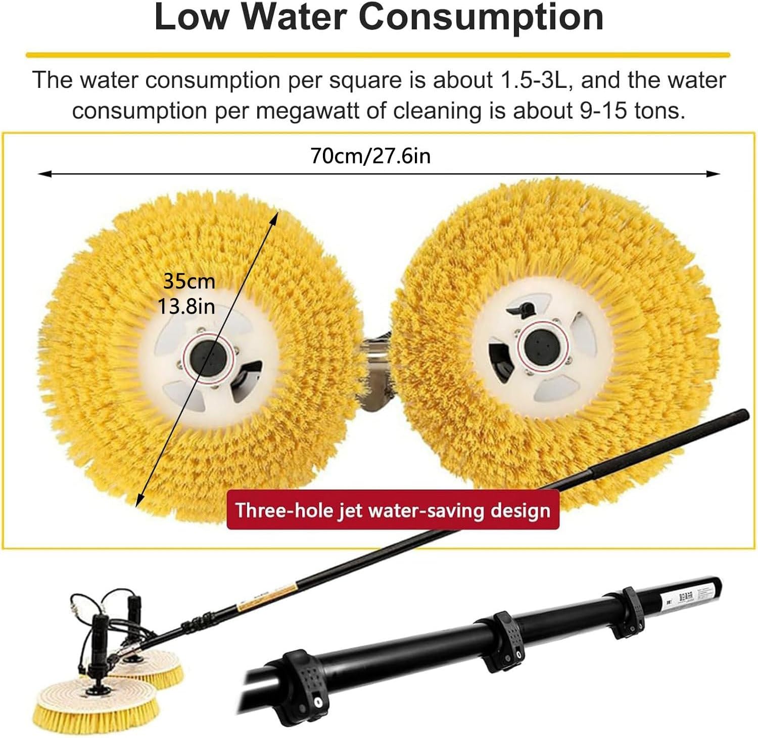 Solar Panel Electric Cleaning Brush, Water Fed Pole Brush for Solar Panels with Extension Rod,House Water Fed Pole Kit,Photovoltaic Panel Electric Cleaning Equipment(Mains+lithiumbatteryversion 5.5m)