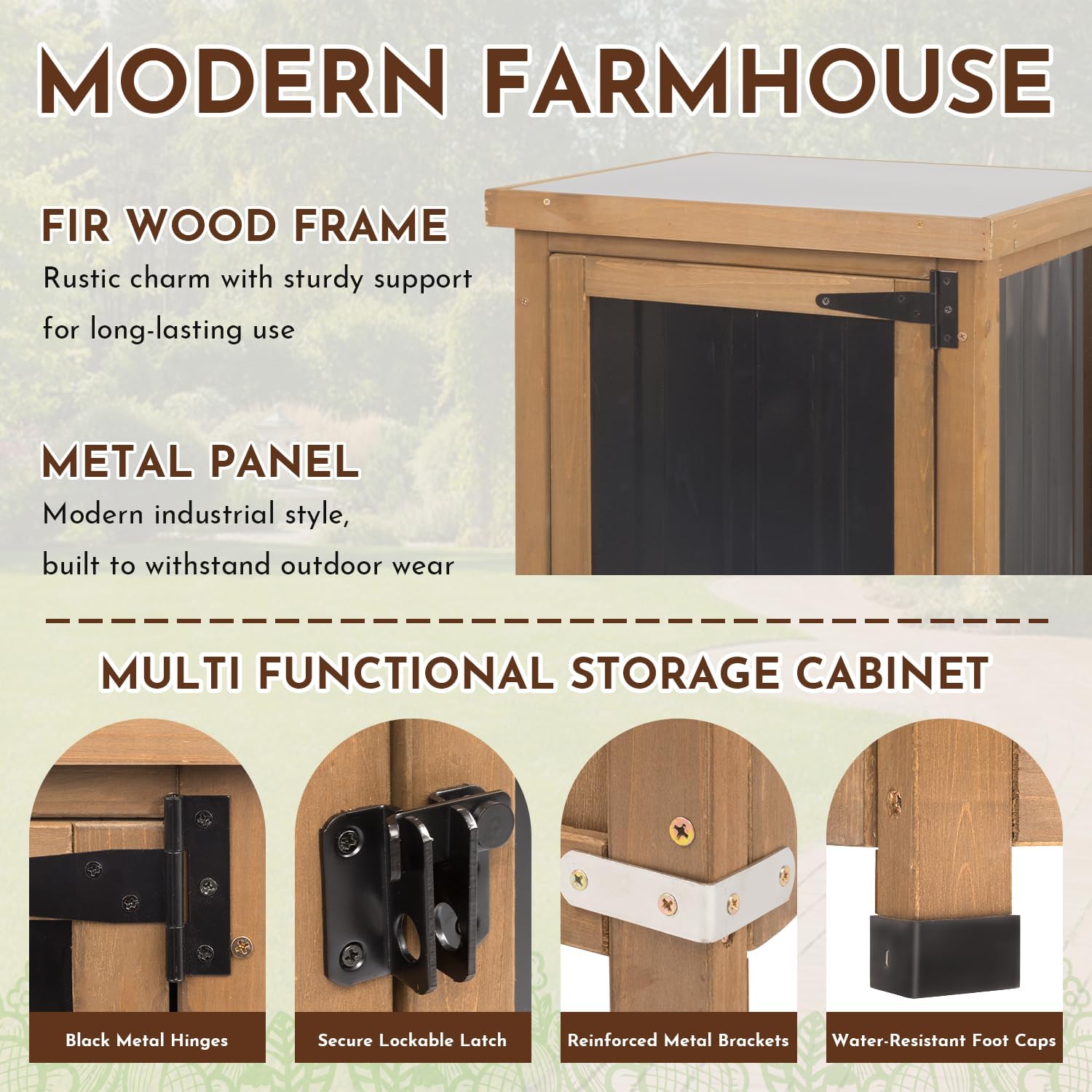 Ketive 62' Tall Outdoor Storage Cabinet, Narrow Garden Storage Cabinet with Adjustable Shelves, Slim Wood & Metal Tool Organizer for Patio, Garden, Porch, Garage or Indoor Storage