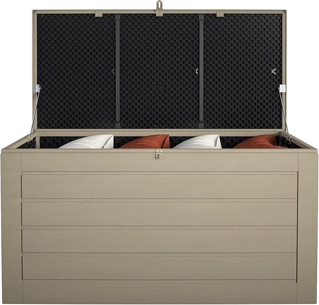 Cosco Outdoor Living 180 Gallon Patio Storage Box, Extra Large, Lockable Lid, Weather-Resistant, Tan/Brown