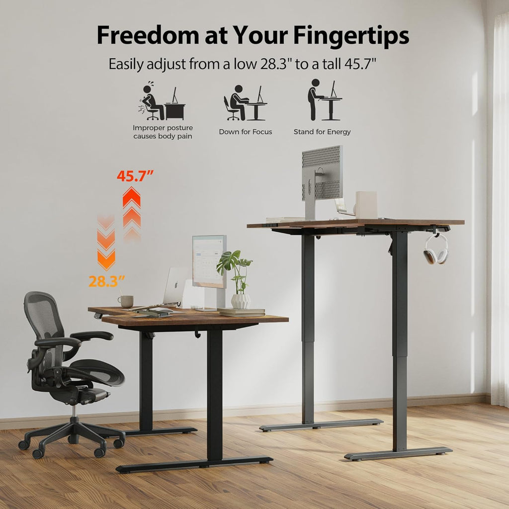 Agilestic Electric Standing Desk, Height Adjustable Desk, 48 x 28 Inch Sit Stand up for Work Office Home, L Shaped Ergonomic Rising Computer Table with Memory Preset, Rustic Brown