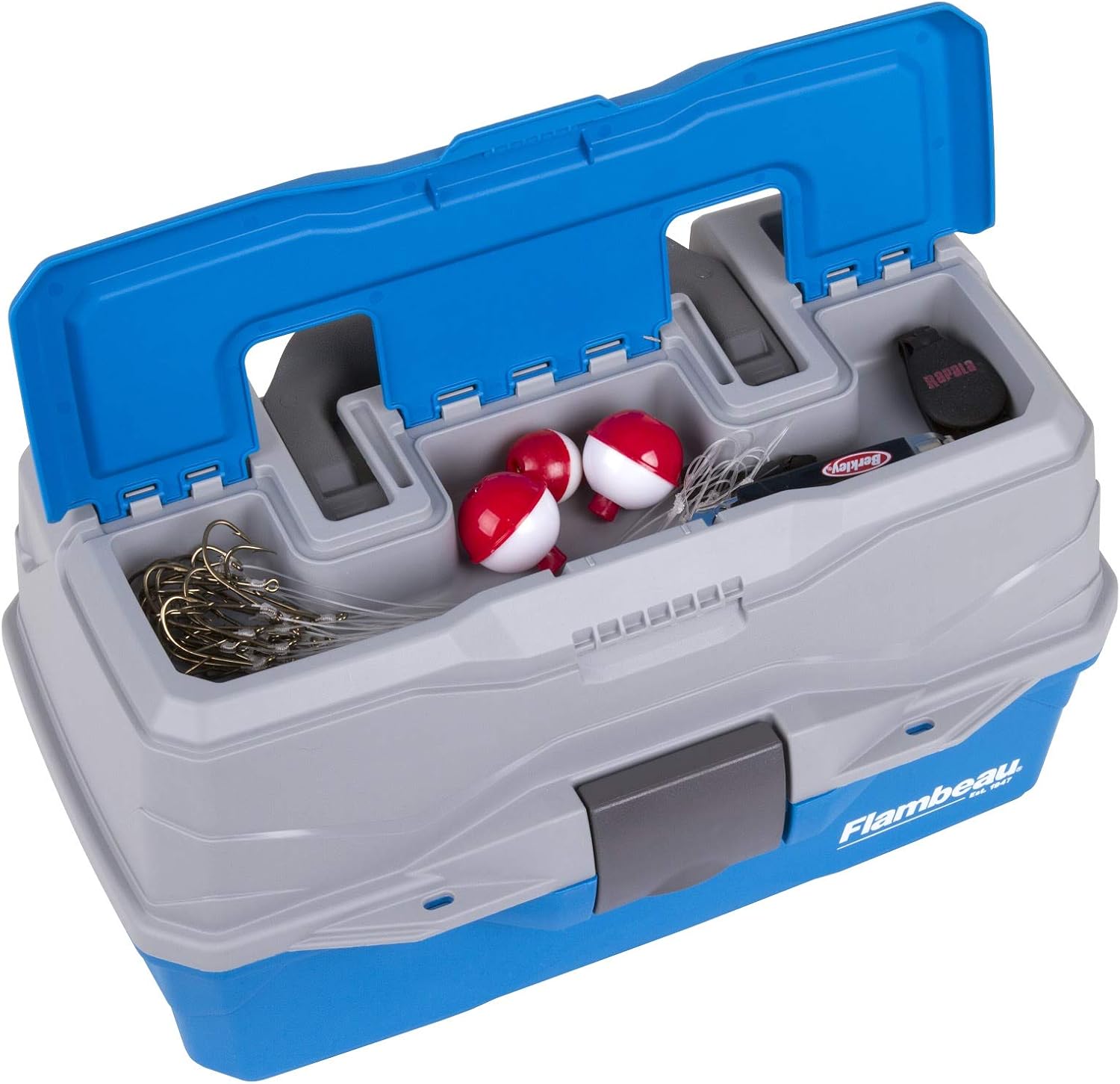 Flambeau Outdoors 6382TB 2-Tray Tackle Box - Classic Fishing Lure Storage Organizer,Medium Portable Tackle Box,15 Tray Compartments,Blue/Gray,(Pack of 6)
