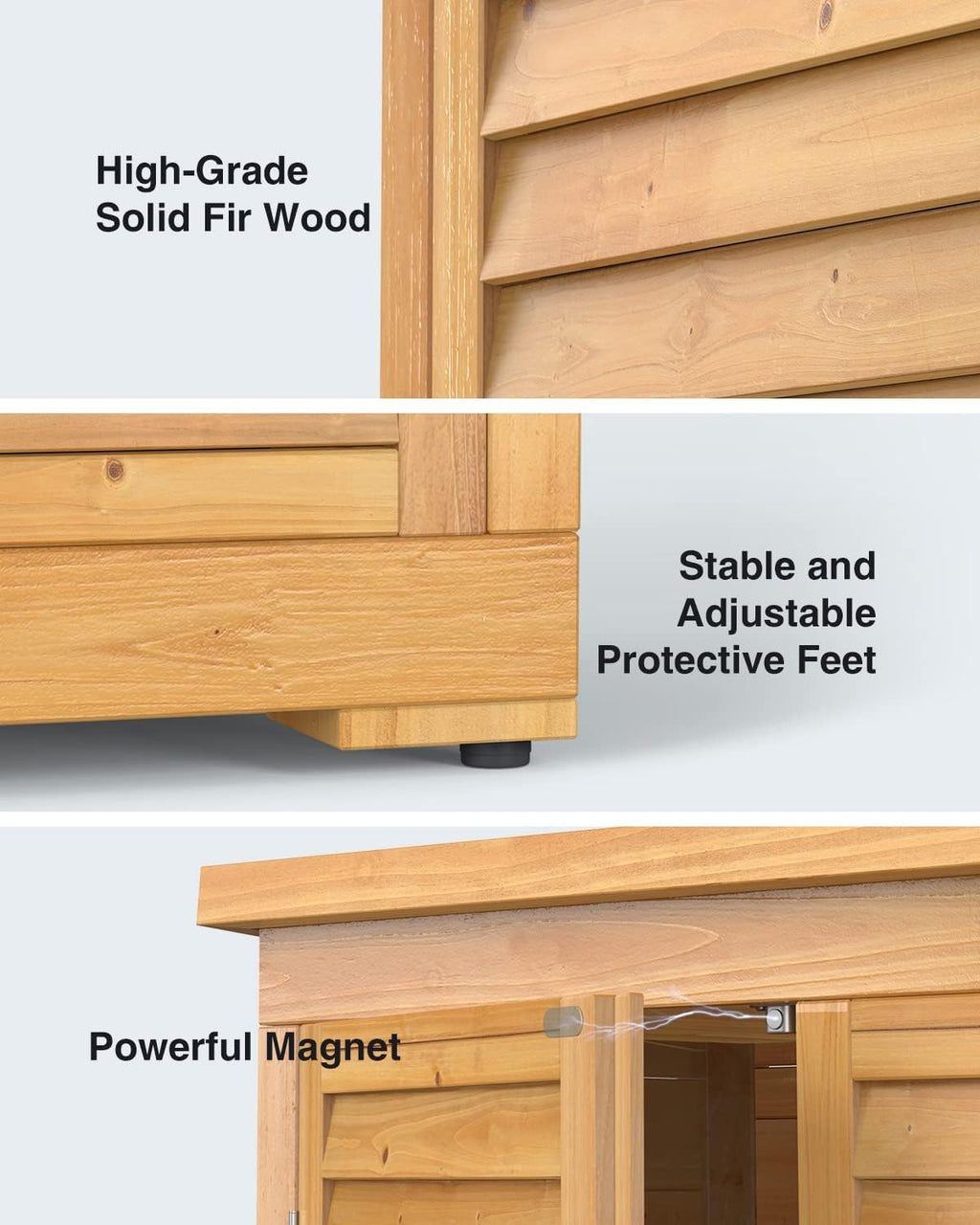 Bealife 63.2' Outdoor Storage Cabinet with Double Doors, Lockable Vertical Storage Shed with 3 Shelves Organizer, Waterproof Fir Wood Tool Closet Shed for Garden, Backyard, Patio, and Lawn -Natural