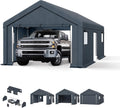 PHI VILLA 13X24ft Carport, Portable Carports Outdoor Storage Shelter Shed Garage Canopy with Roll up Zipper Doors & Vents Waterproof UV Resistant Garages Tent for Cars,Boats,Tools, Motorcycle, Gray