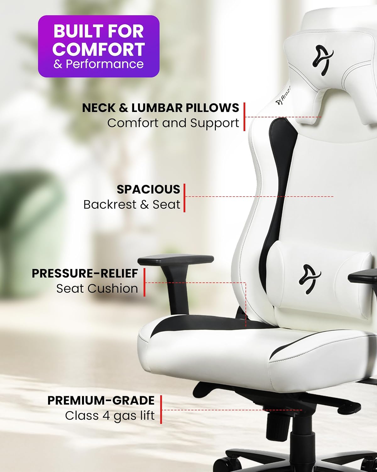 Arozzi Vernazza Gaming Chair XL - Soft PU Gaming Chairs for Adults Adjustable Height, Large Spacious Seat & Backrest with Support Pillows - Swedish Design Home Office Computer Chairs, White