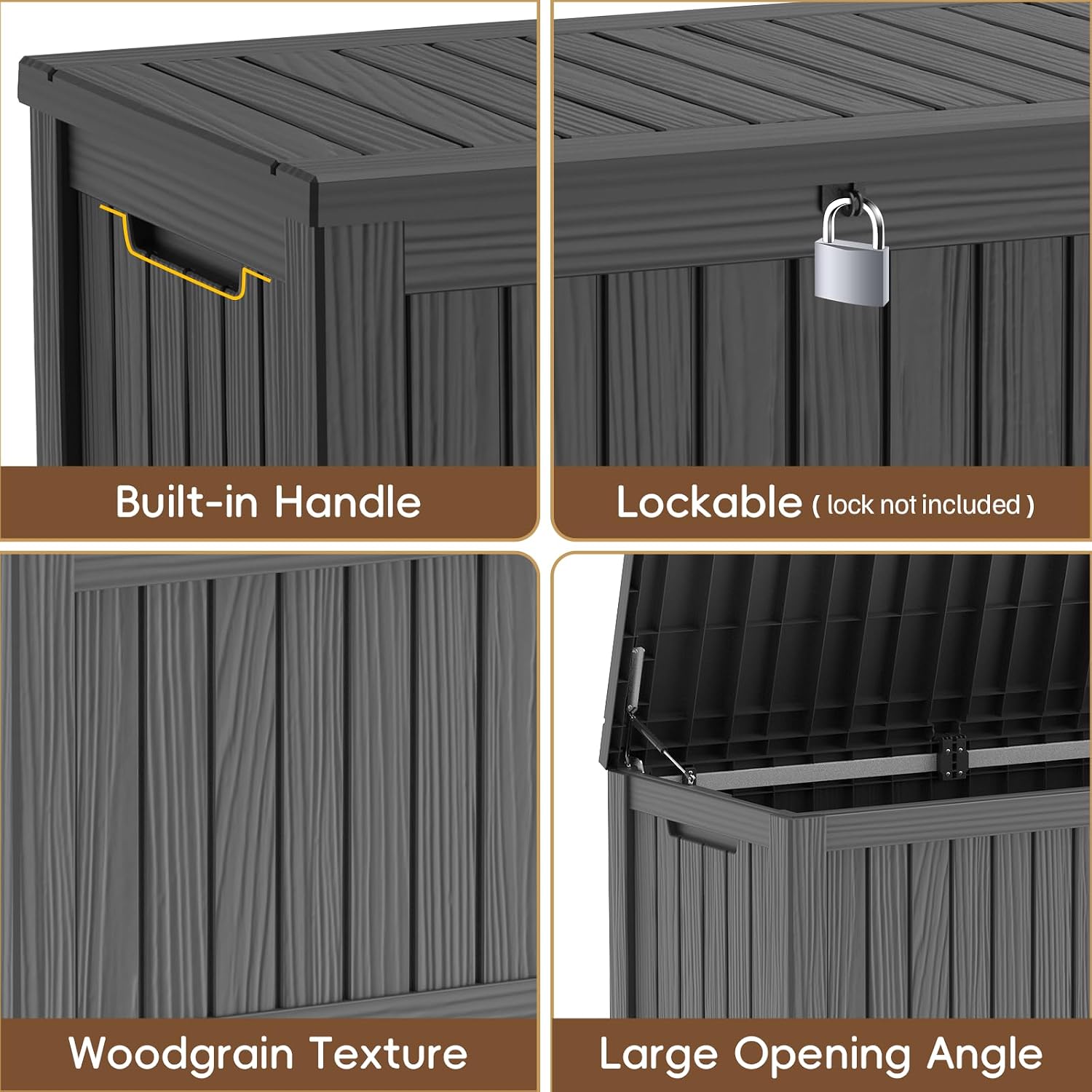 LubanNese 150 Gallon Outdoor Deck Box, Lockable Waterproof Storage Container, Resin Weatherproof Box for Patio Garden Pool Toys Tools Cushions, Black
