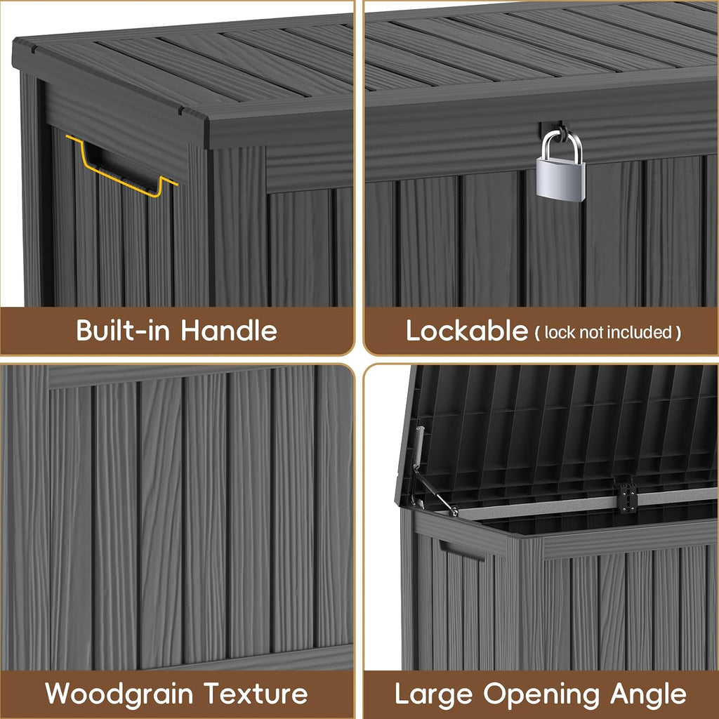 150 Gallon Outdoor Deck Box - Waterproof Lockable Resin Container, Weatherproof UV Resistant Organizer for Patio Garden Yard Poolside, Black