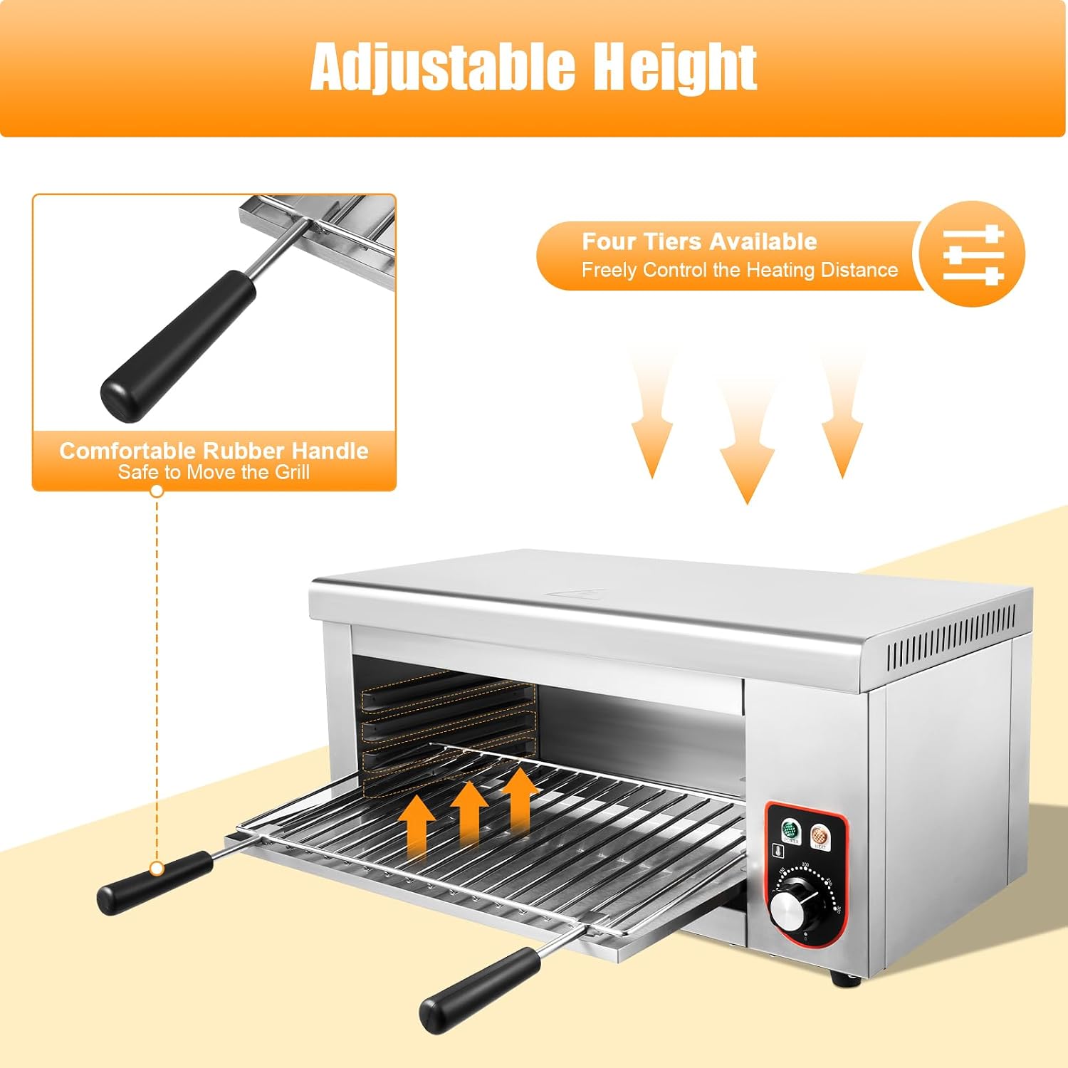 Electric Cheese Melter, Commercial Cheesemelter Grill Salamander Broiler,1500W 110V Countertop Grill Raclette Cheese Melter, Cheesemelter Broiler for Melt Cheese Sandwiches Steaks, 122-572°F, 4 Layers