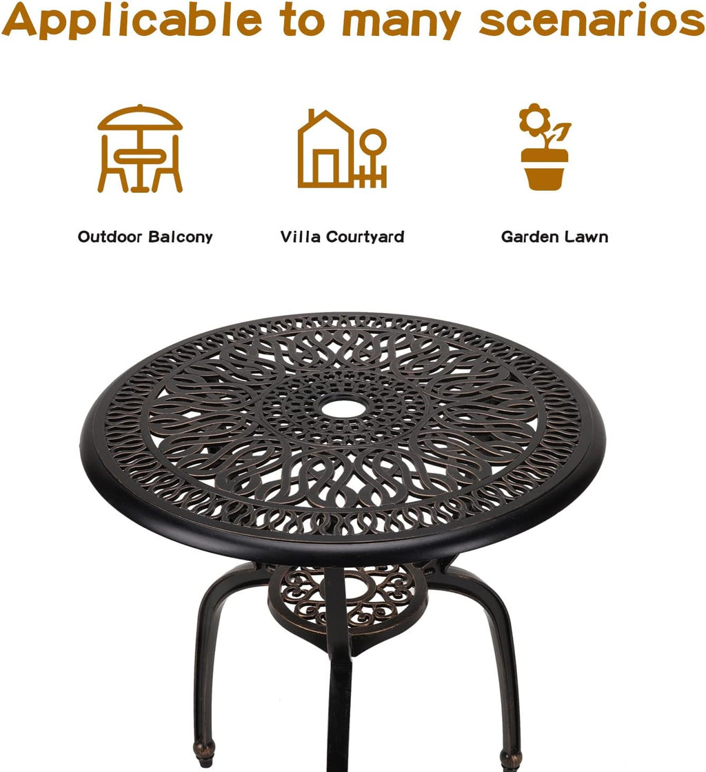 YKSY&YKSY 3-Piece Patio Bistro Furniture Set Cast-Aluminum Bistro Table Set for Lawn,Garden,Backyard (YILI Copper)