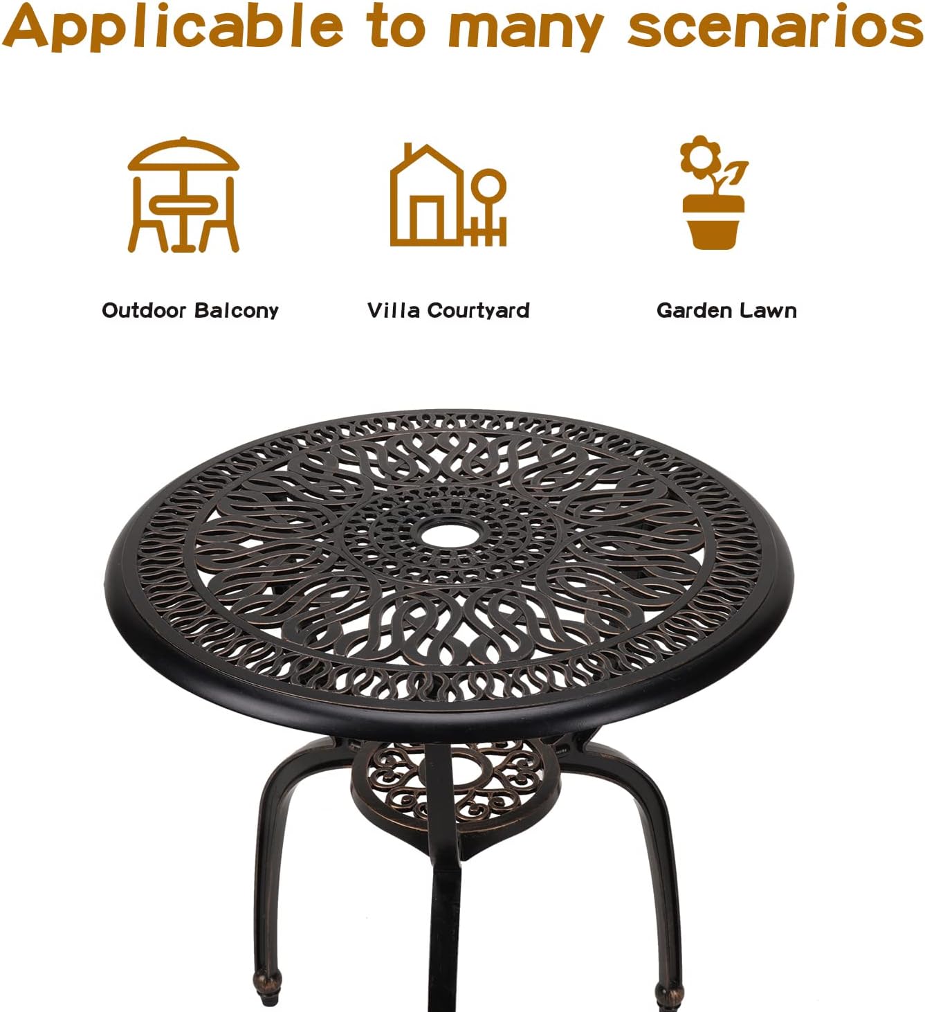 YKSY&YKSY 3-Piece Patio Bistro Furniture Set Cast-Aluminum Bistro Table Set for Lawn,Garden,Backyard (YILI Copper)