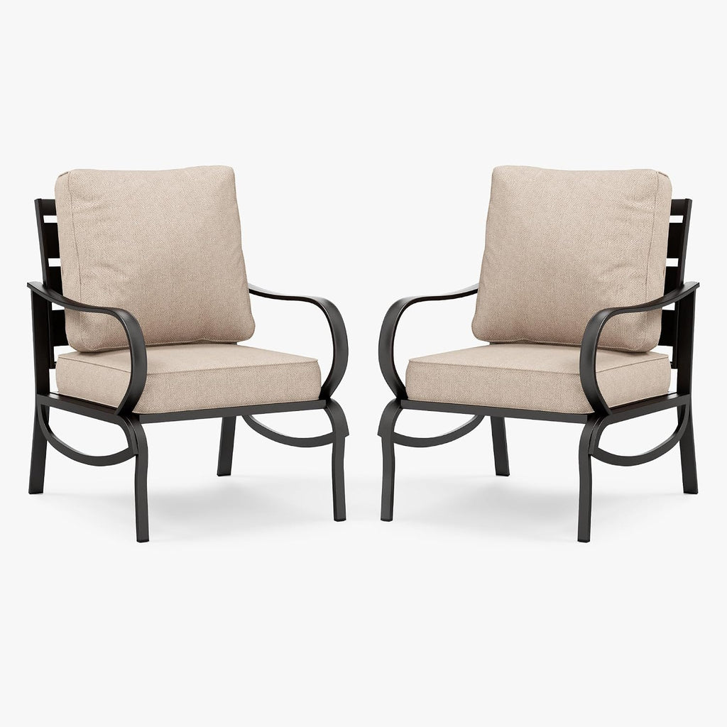 PHI VILLA Patio Furniture Conversation Set for 2, Deluxe Outdoor Patio Set with 2 Stable Padded Sofa Chair