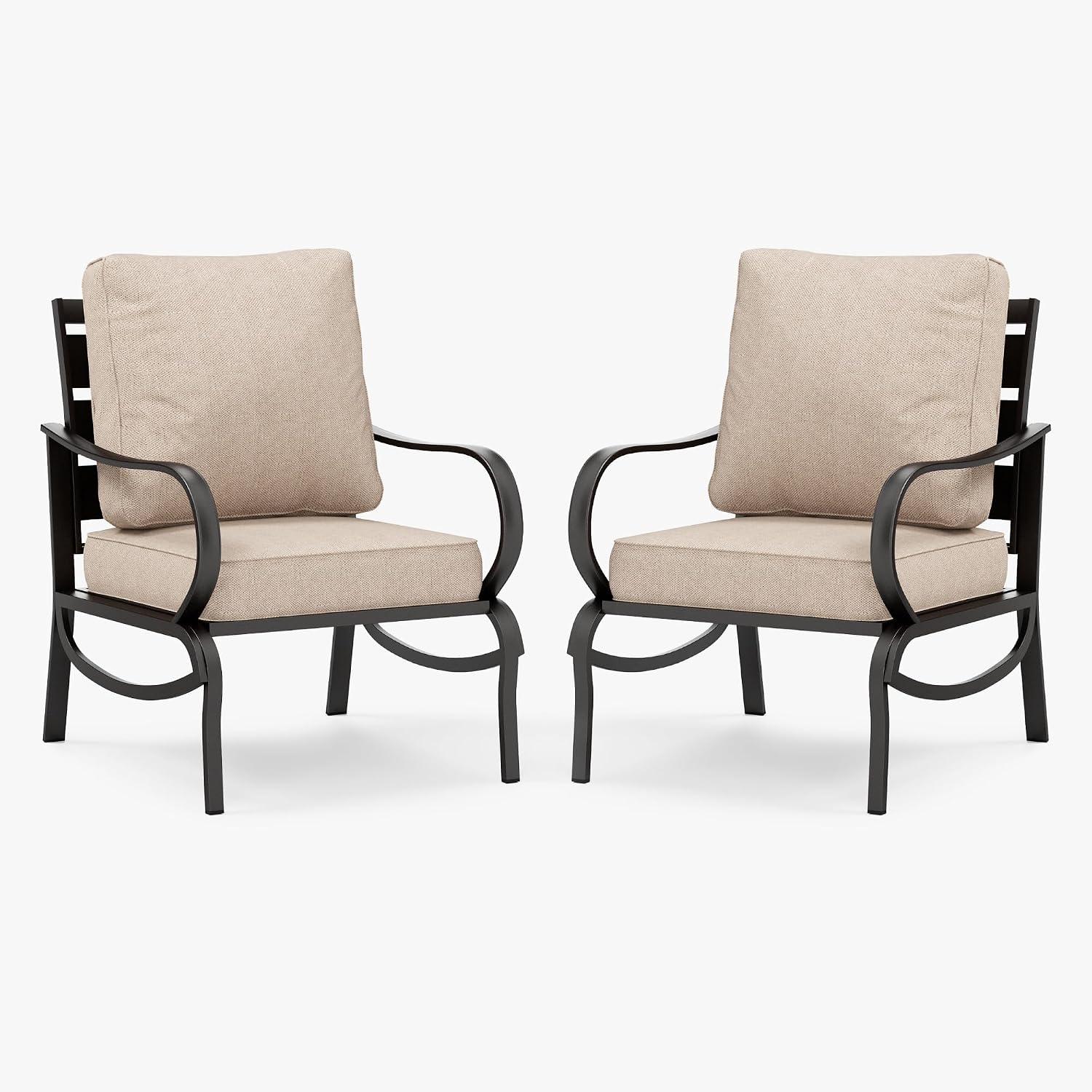 PHI VILLA Patio Furniture Conversation Set for 2, Deluxe Outdoor Patio Set with 2 Stable Padded Sofa Chair