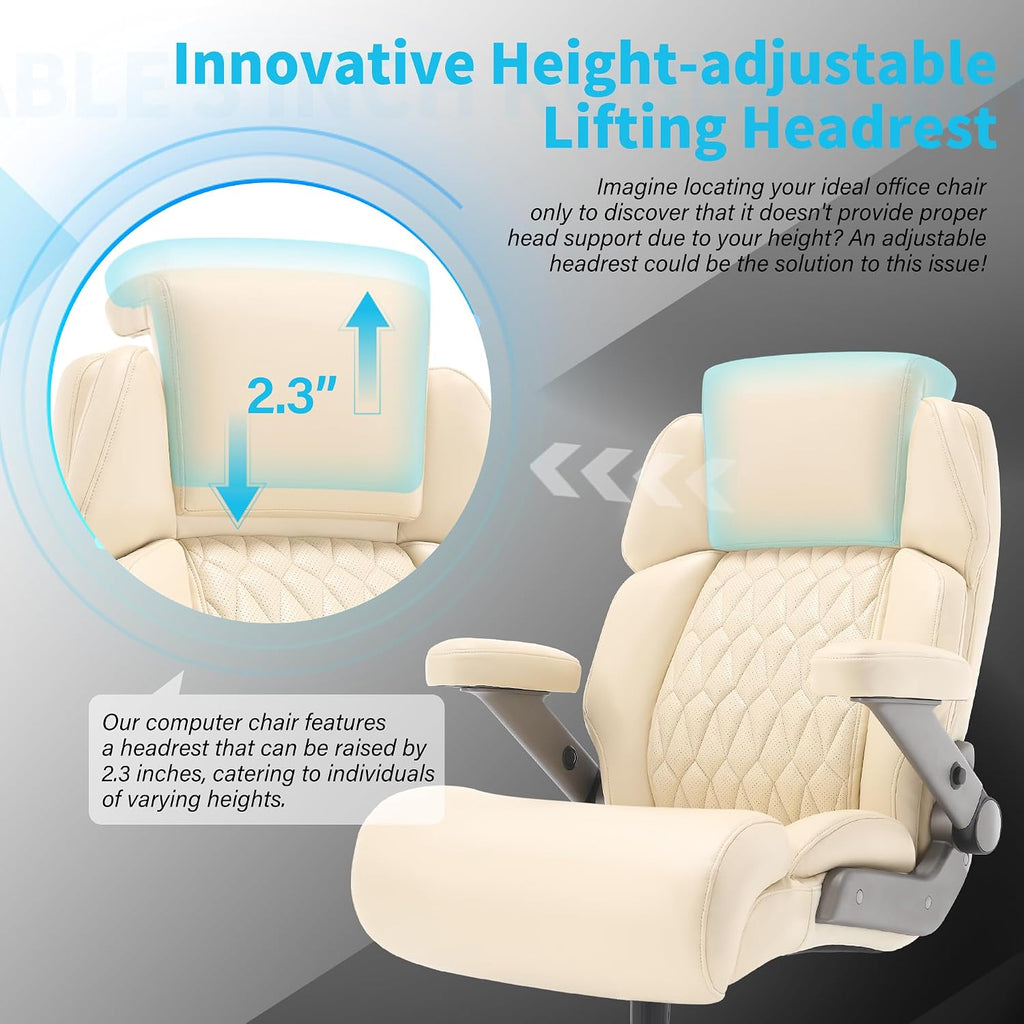 Big and Tall Office Chair 700lbs - Adjustable Headrest&Lumbar Support, 3D Flip Arms, Large Wheels &Heavy Duty Metal Base, Ergonomic High Back Computer Chair Desk Chair, Thick Padded Extra Wide Seat