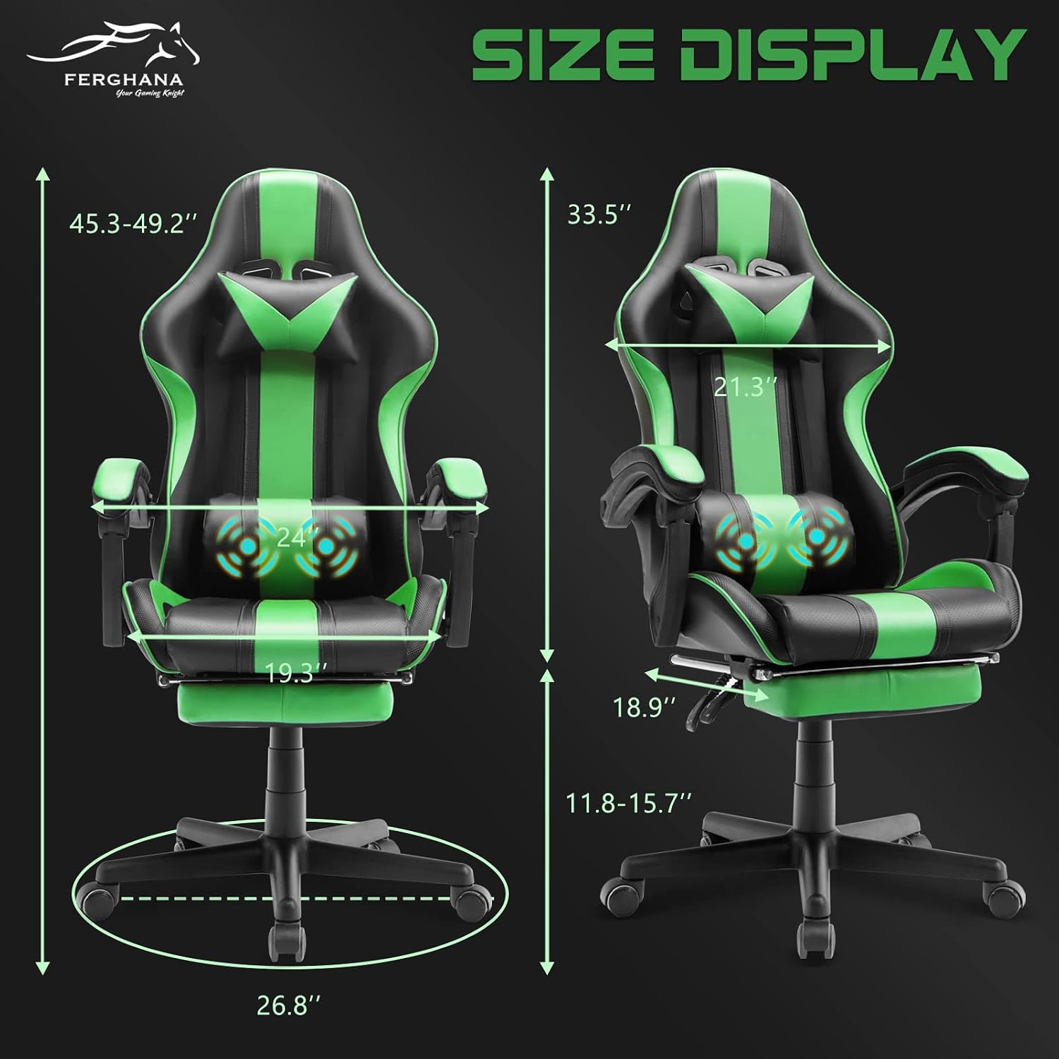 Ferghana Gaming Chairs, Ergonomic Racing Style PC Game Computer Chair with Headrest Lumbar Support Adjustable Recliner PU Leather Video Computer Chair(Grass Green)