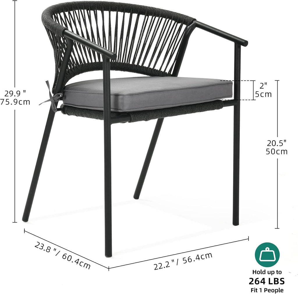 YITAHOME Outdoor Dining Chair Set of 6, Rope Woven Design Stackable Chairs, Indoor-Outdoor Armchair Seating for Patio, Backyard, Poolside, Balcony - Grey