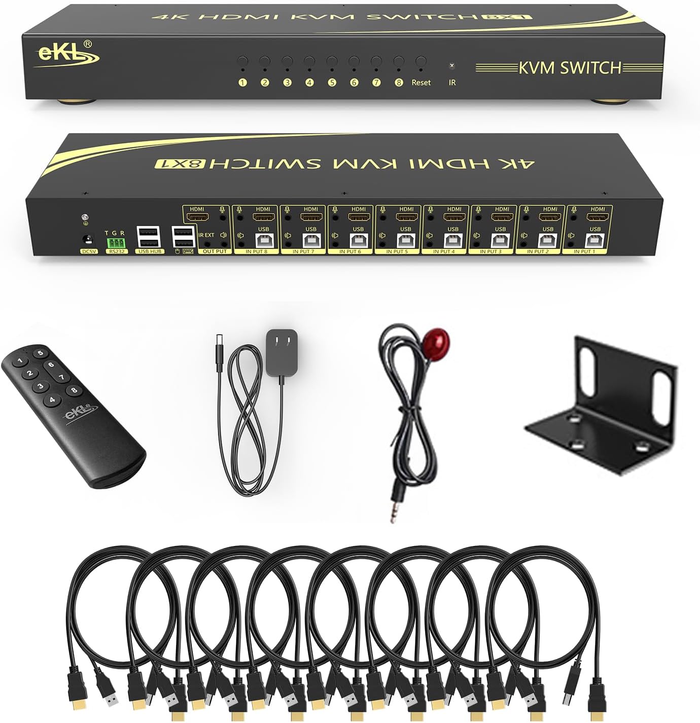 eKL KVM Switch, 8 Port v2.0 HDMI KVM Switch Supports Hotkeys Swapping 4K@60Hz 4:4:4 1080p 3D, 8 in 1 Out 8 PCs Sharing with One Set of Keyboard and Mouse