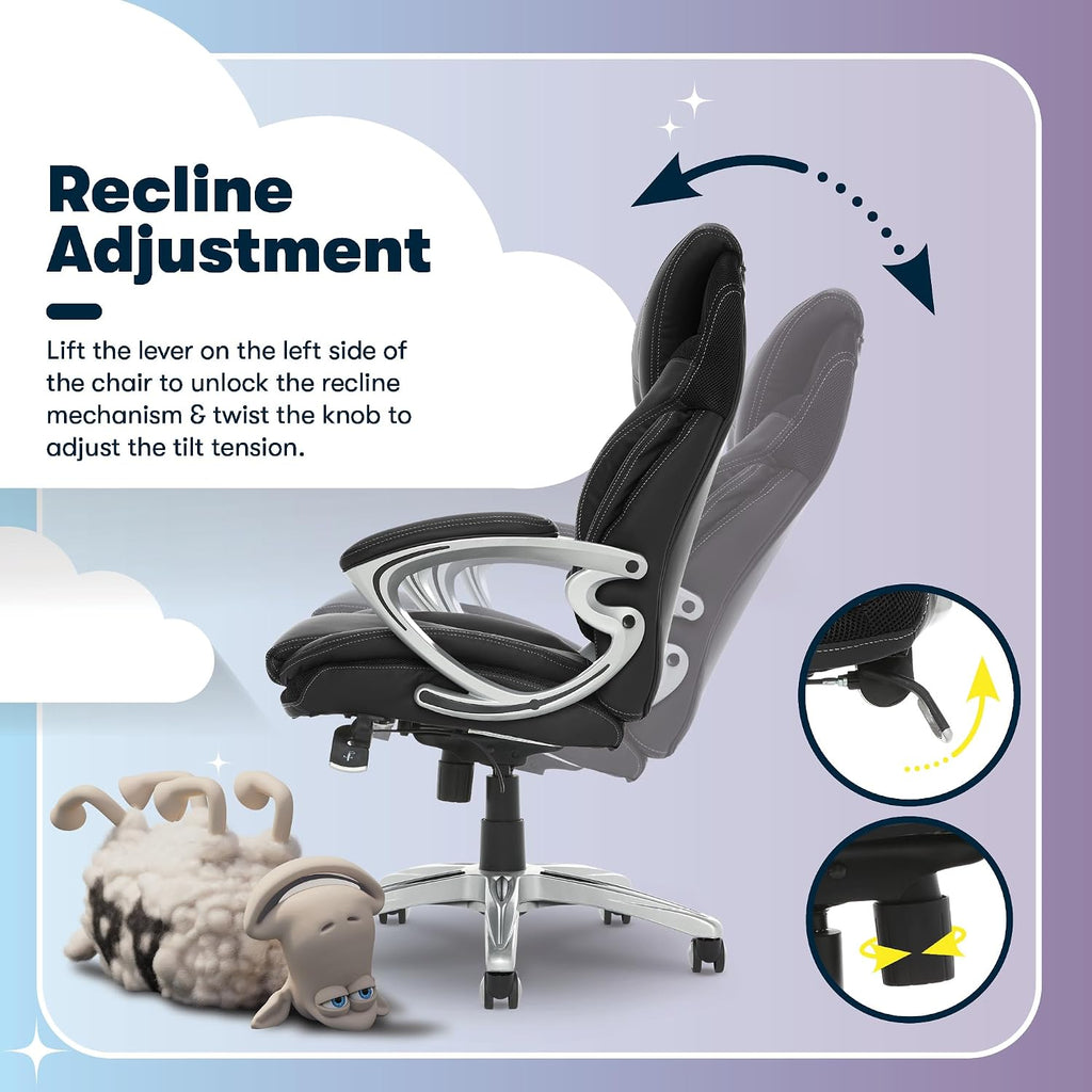Serta Bryce Executive Office Chair - Ergonomic Computer DeskChair with Lumbar Technology - Adjustable Height - Memory Foam Body Pillows - 360° Swivel Rolling Base - Bonded Leather - Black